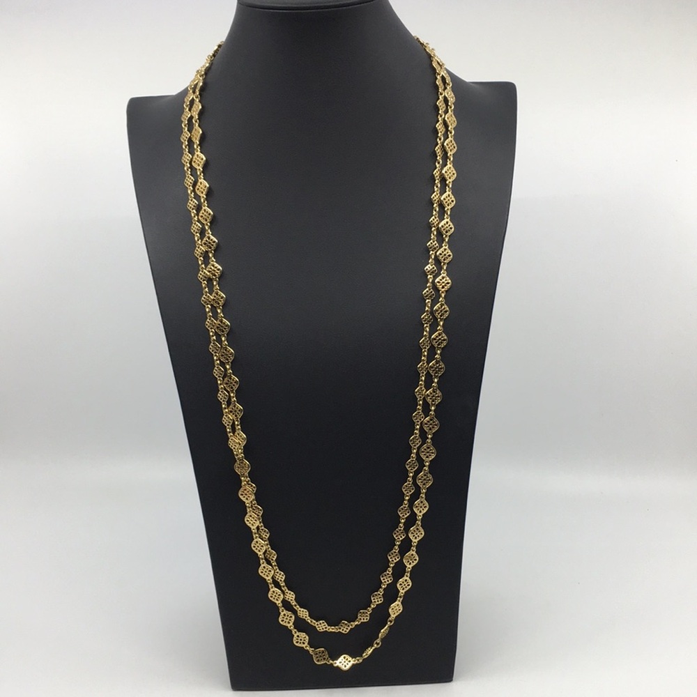 Stella and Dot Long Chain Link Necklace Gold Tone Double Layer